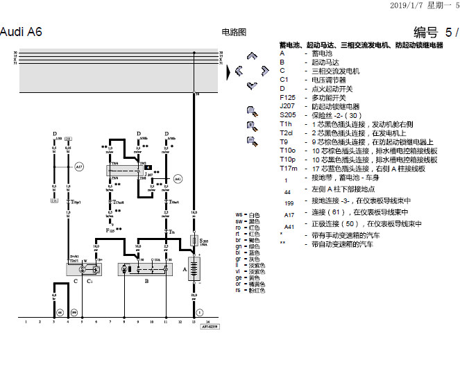 04年奥迪A6发动机起动电路图