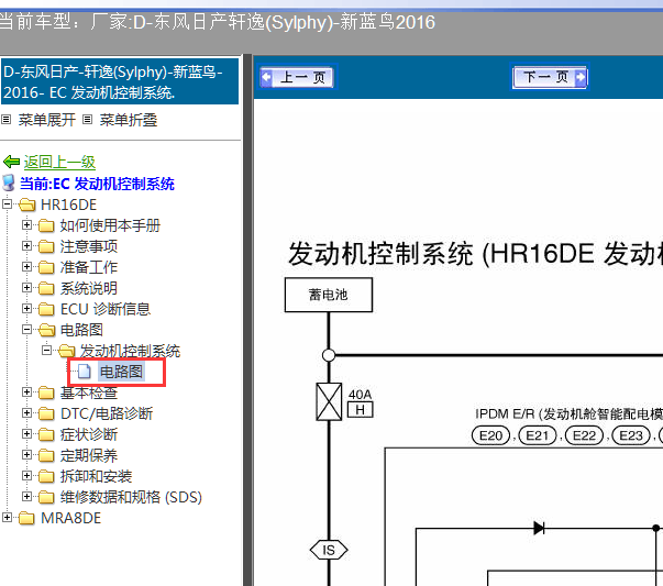 16年轩逸发动机线路图