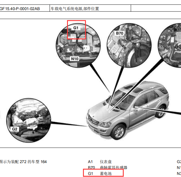 奔驰R350充电相关元件位置资料