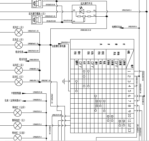 北汽威旺M20灯光线路图