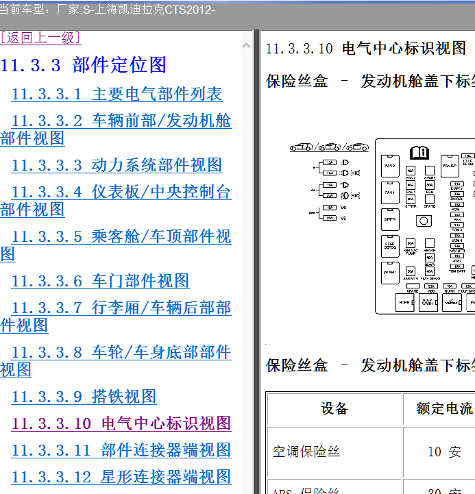 12年凯迪拉克CTS保险盒图解