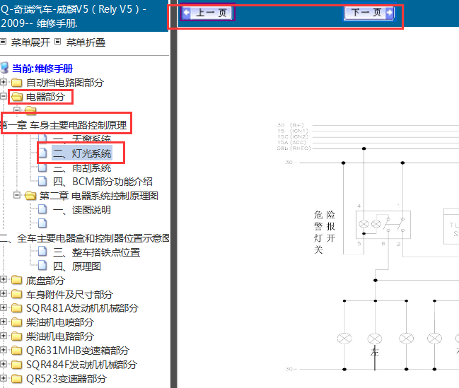 2009年奇瑞 威麒V5转向灯电路图