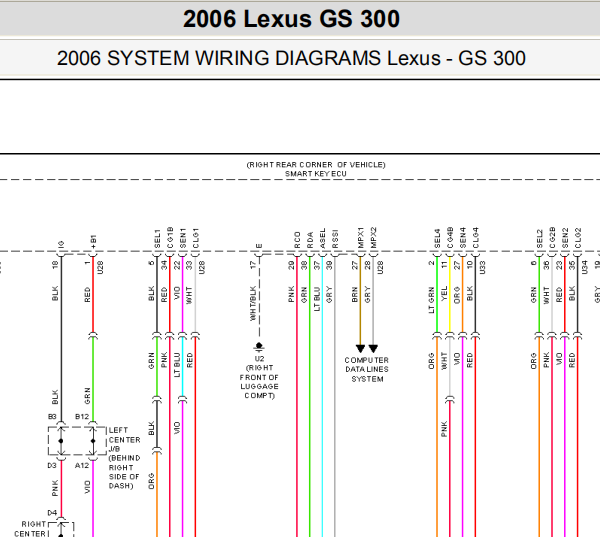 2006年凌志GS300门锁电路图