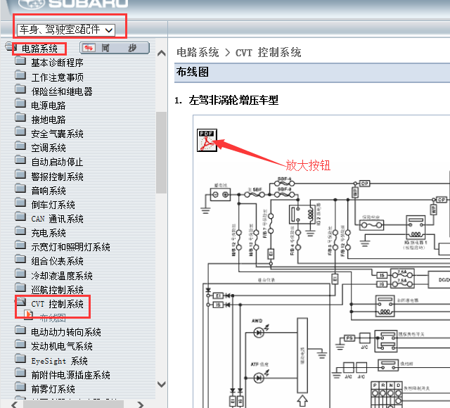 13年斯巴鲁森林人变速箱电路图