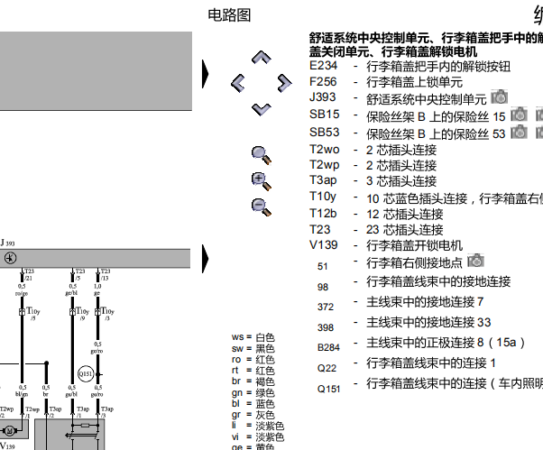 2007年大众途锐电动行李箱电路图