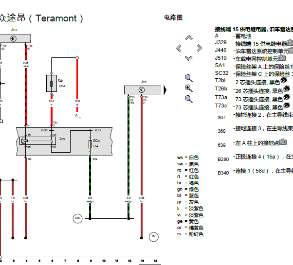 17年大众途昂泊车雷达线路图