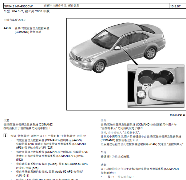 08年奔驰C320网关相关位置