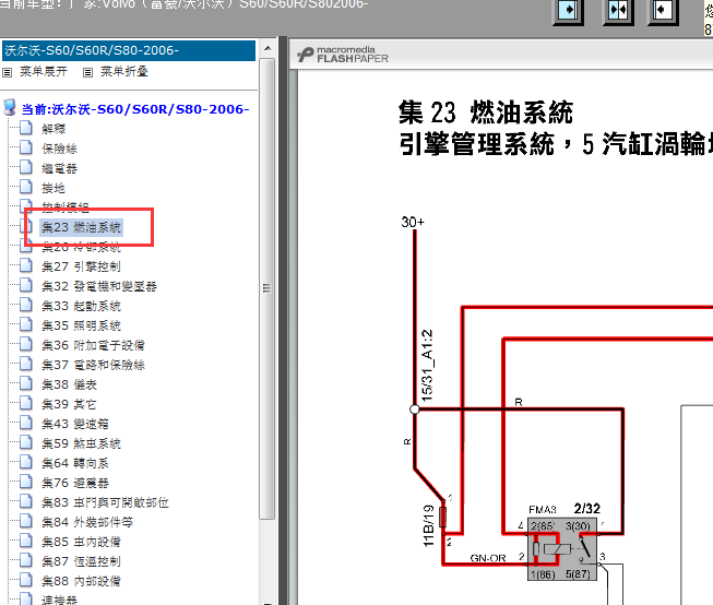 06年沃尔沃S80发动机线路图