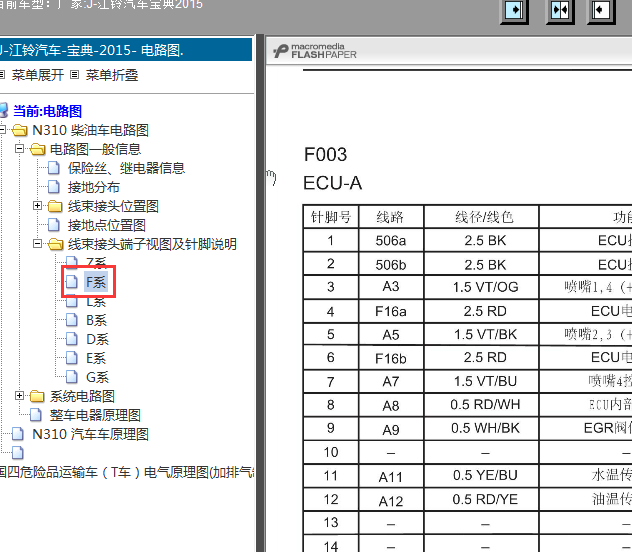 15年江铃福特宝典发动机针脚定义图