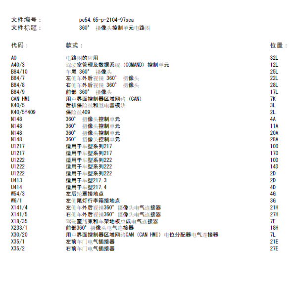 14年奔驰S400L倒车影像线路图