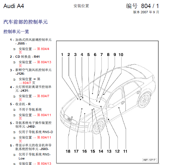 04年奥迪A4元件位置