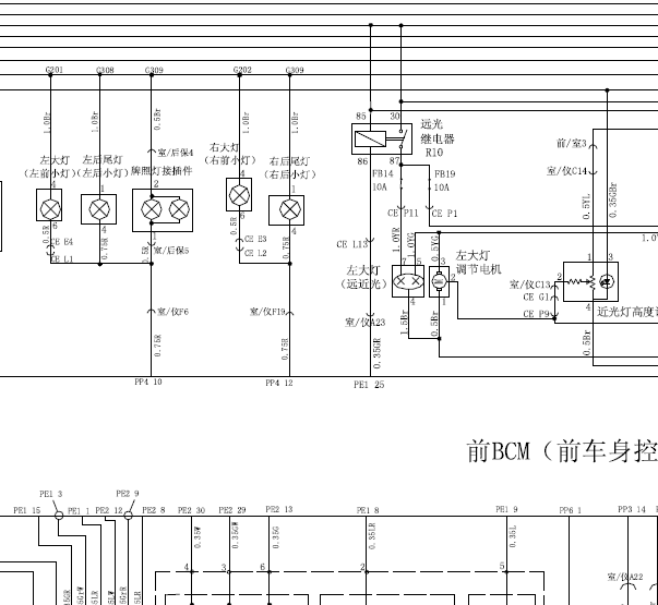 09年奇瑞A3灯光线路图