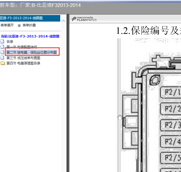 2013-2014年比亚迪F3保险盒资料