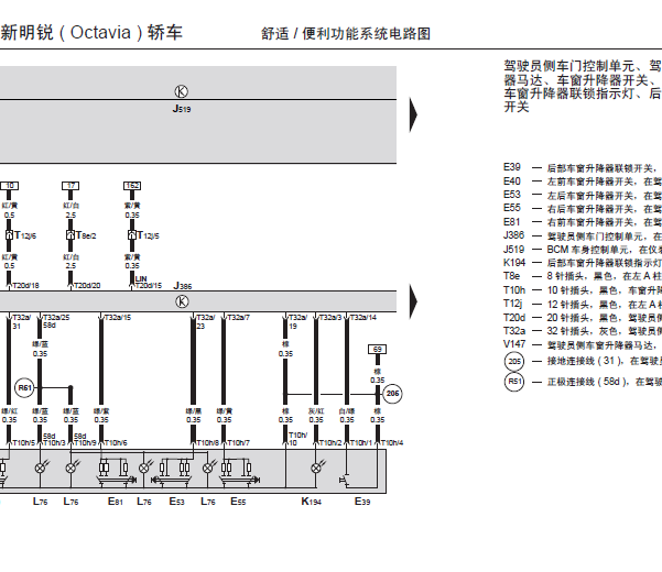 08年斯柯达明锐车窗升降线路图