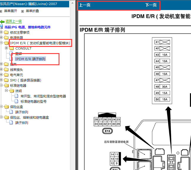 2007-2009年日产骊威发动机舱保险丝资料