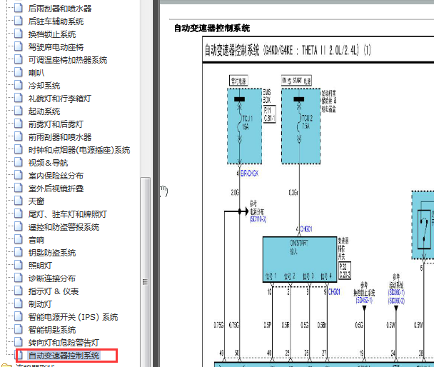 2010年现代IX35变速箱电路图