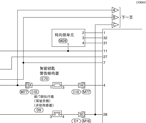 2009年日产新蓝鸟转向锁电路图