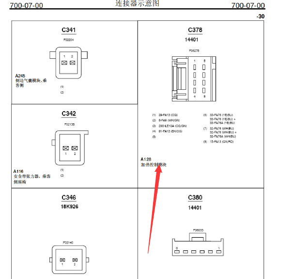 福特福克斯空调针脚图