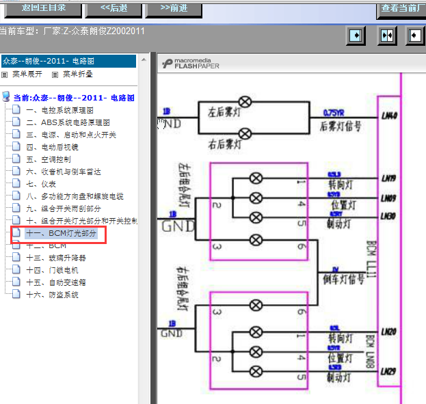 11年款众泰朗俊车灯线路图