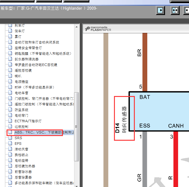 09年丰田汉兰达转向角传感器线路图