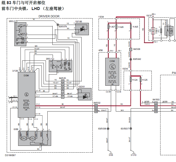 14年沃尔沃V40车门线路图