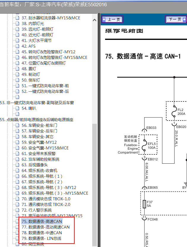 16年荣威E550  CAN电路图