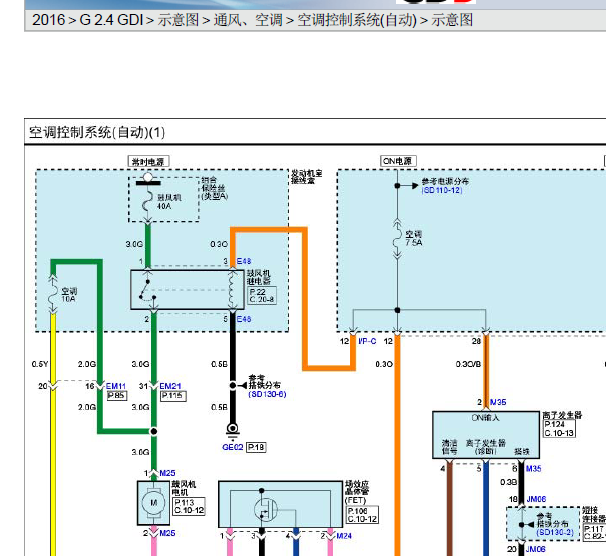 2016年现代索纳塔八空调电路图