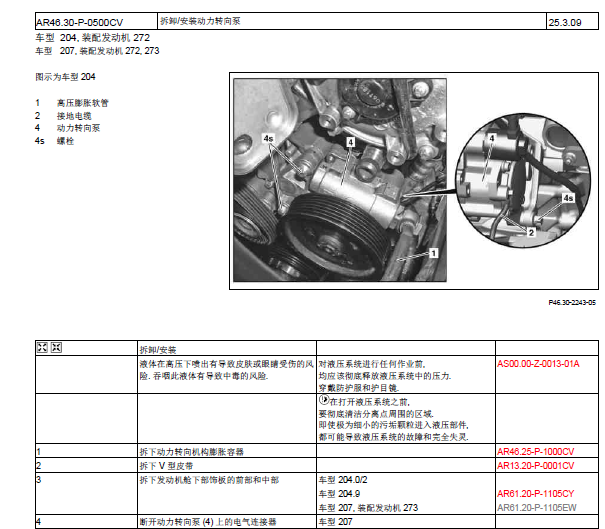 2013年奔驰GLK300转向泵拆装