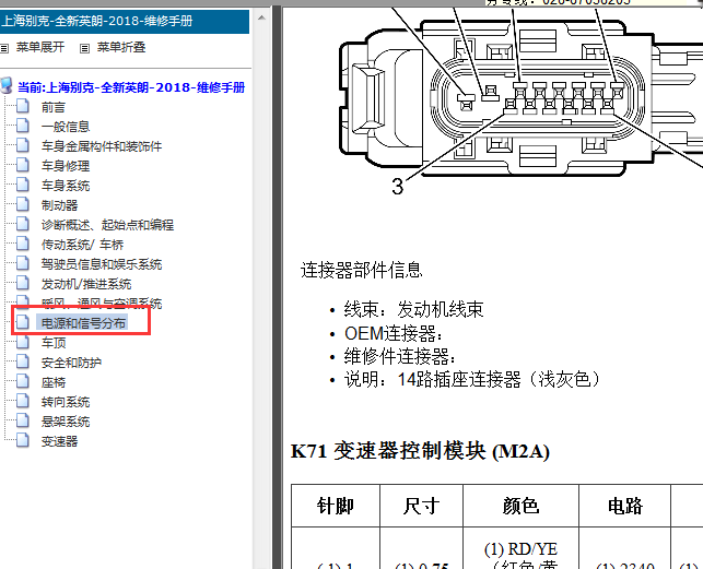 2018年别克英朗变速箱针脚资料