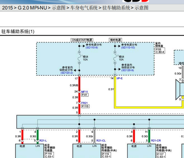 15年智跑倒车雷达电路图