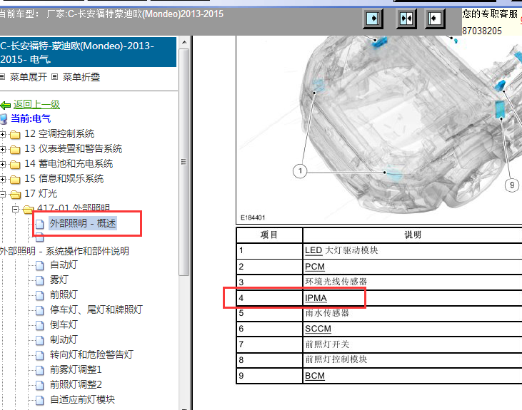 2013-2015年福特蒙迪欧IPMA位置