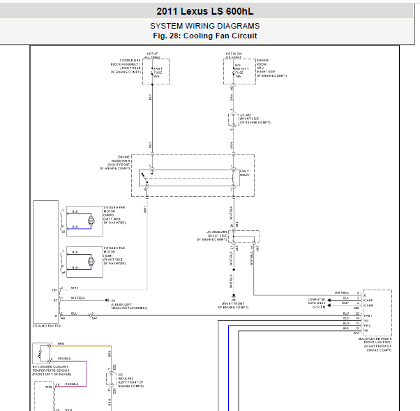 11年凌志LS600HL冷却风扇及混合动力线路图