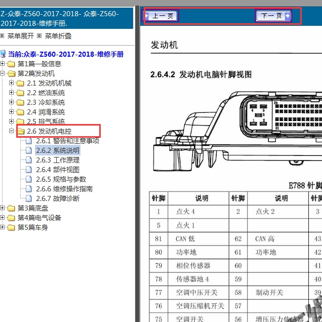 2017-2018年众泰Z560 ME1788电脑针脚说明