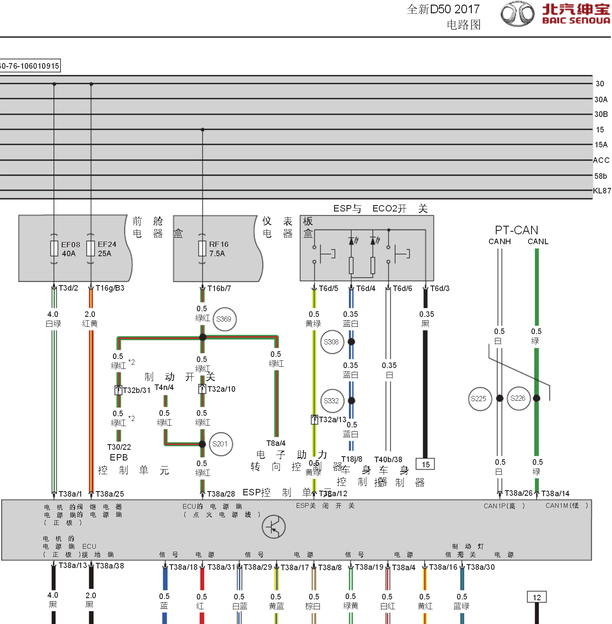 全新绅宝D50制动系统线路图