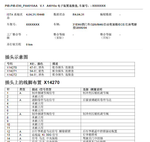 06年宝马320i  JBE保险盒 针脚定义图