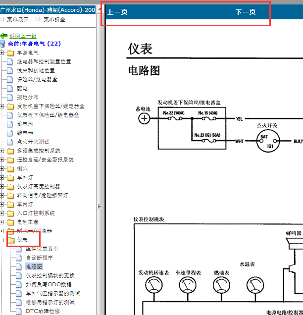 2003-2007年本田雅阁仪表电路图