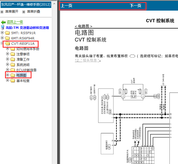 2012年日产轩逸变速箱电路图