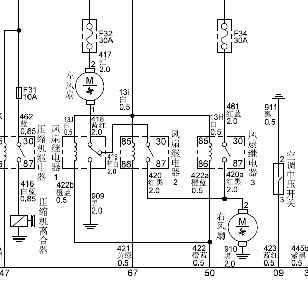 13年长城V80冷却风扇线路图
