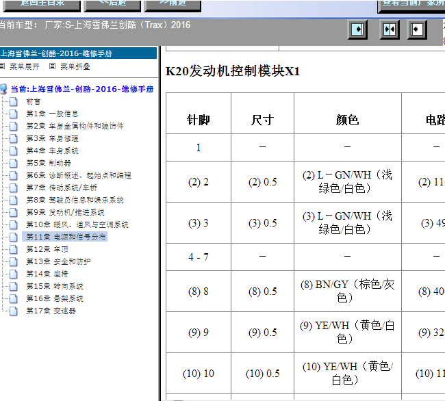 16年雪佛兰创酷发动机针脚图