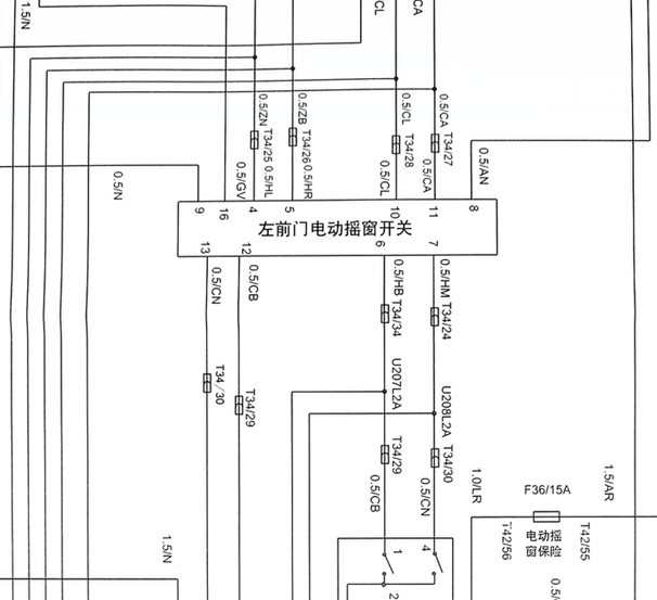 中华尊驰玻璃升降电路图