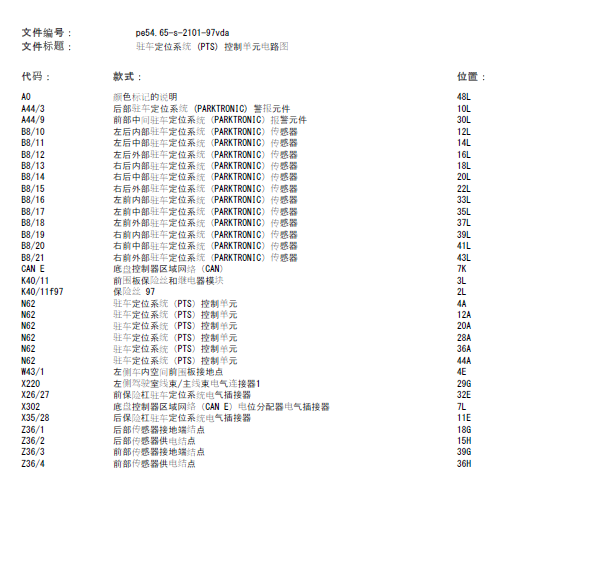 17年奔驰威霆倒车雷达电路图及安装位置