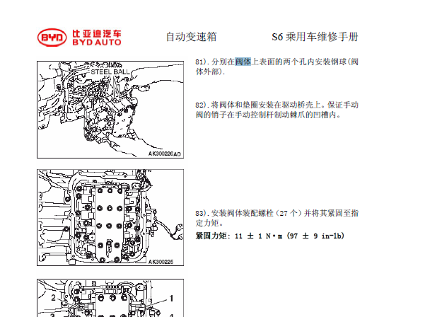 2012-2013年比亚迪S6变速箱维修手册
