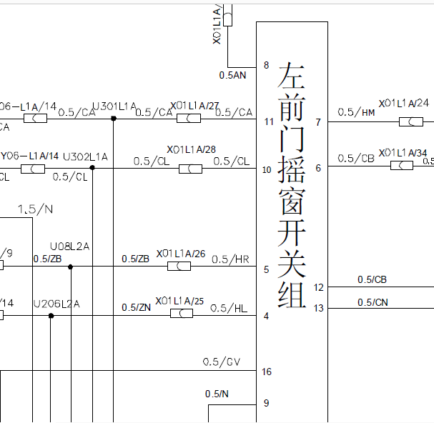 中华尊驰车窗线路图