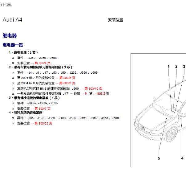 04年奥迪A4继电器位置