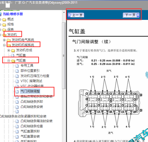 2009-2011年本田奥德赛气门调整资料