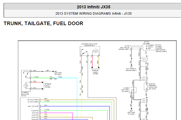 2013年JX35后备箱电尾门电路图