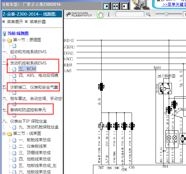 2014年众泰Z300车身电路图