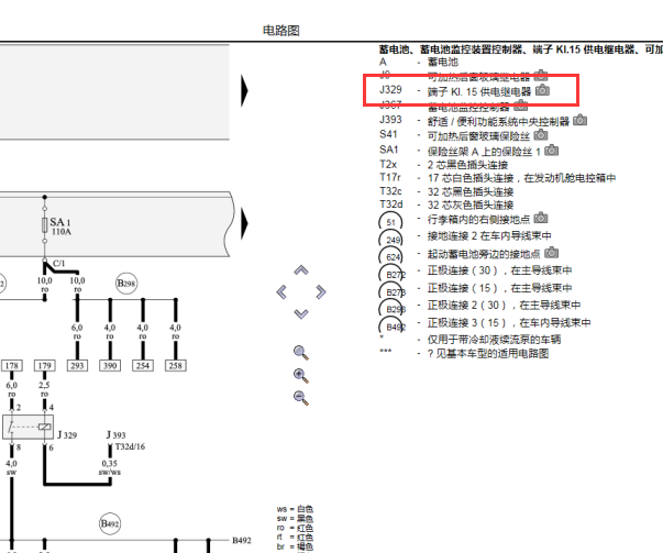 2015年奥迪A4端子15供电系统线路图