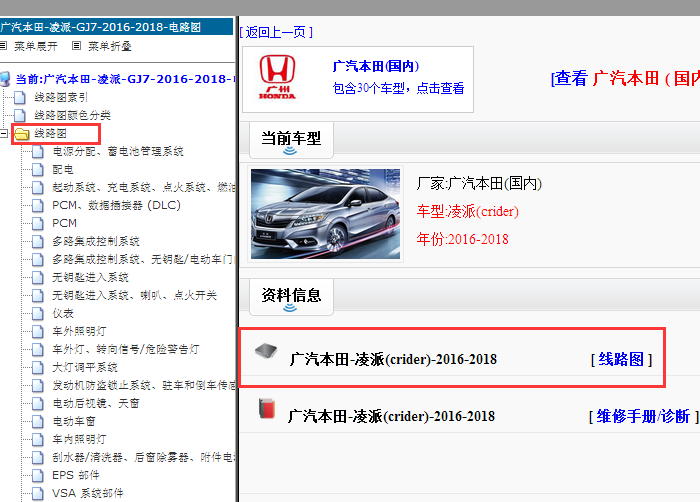 2016-2018年本田凌派线路图