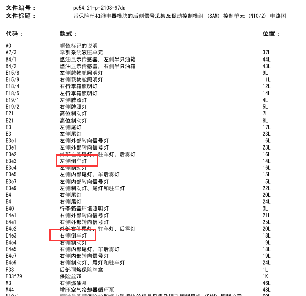 2005年E200K奔驰倒车灯电路图